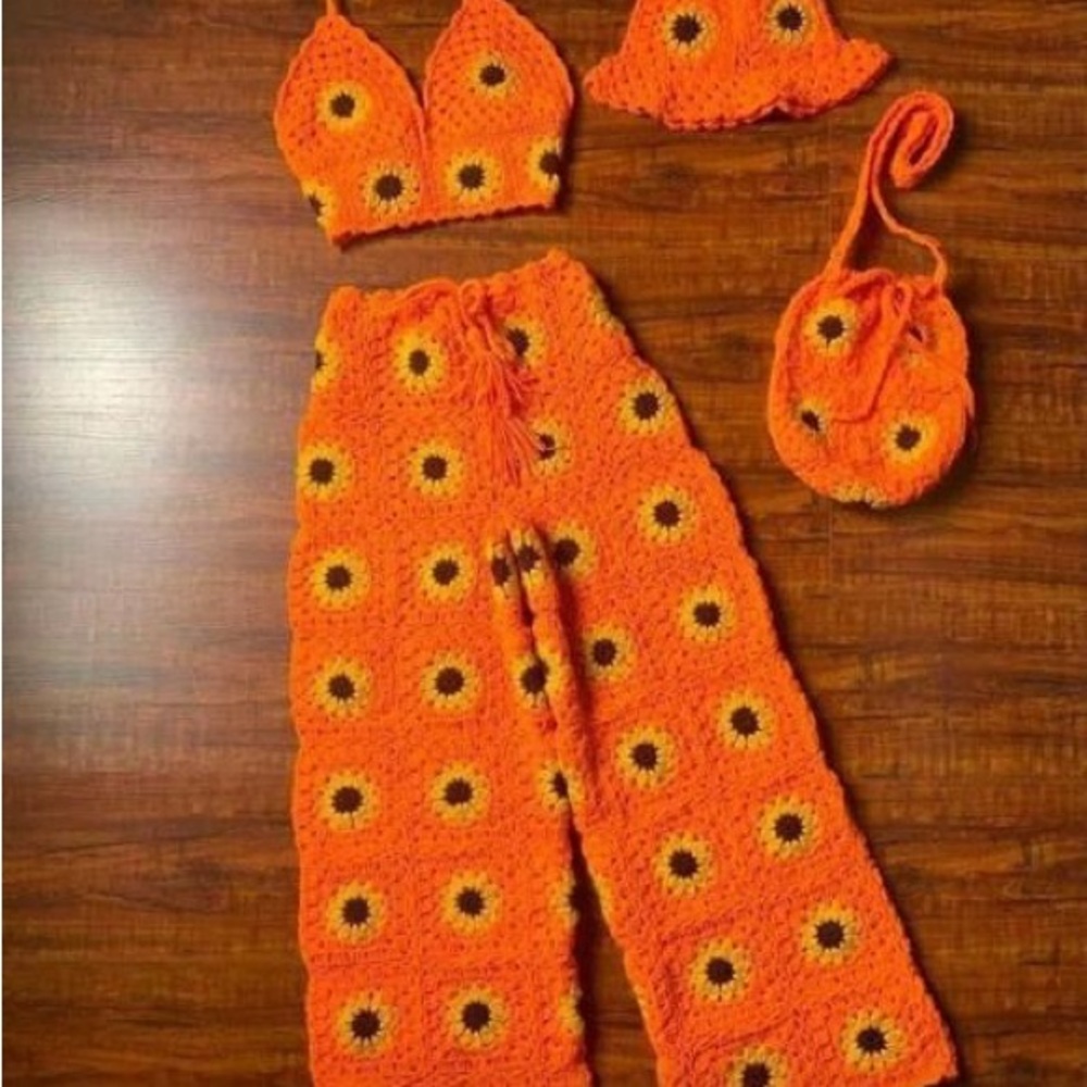 Orange Crochet Sunflower Set